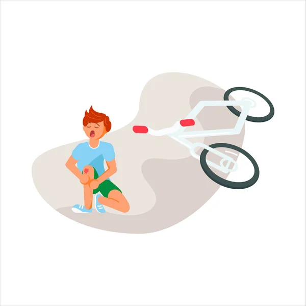 Garçon malheureux après un accident de vélo . — Image vectorielle