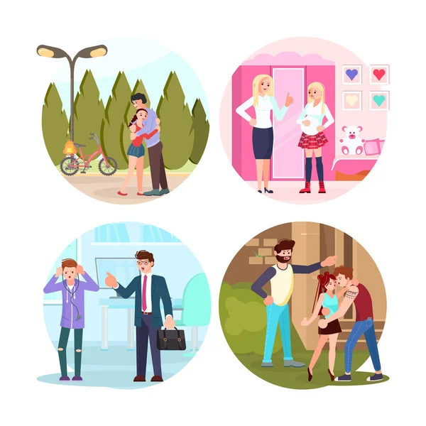 Conjunto de adolescentes y padres — Vector de stock