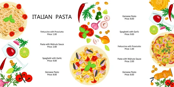 Carino il menu con diversi maccheroni — Vettoriale Stock