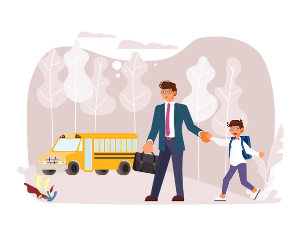 Les parents et les enfants vont à l'école ensemble . — Image vectorielle