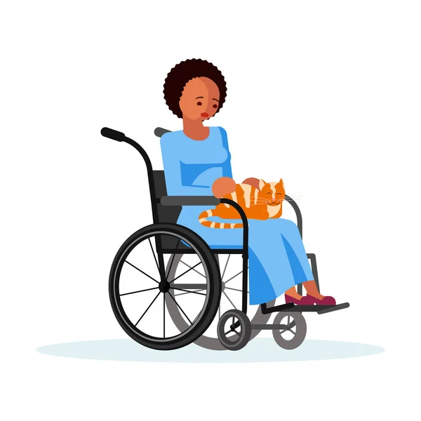 Niepełnosprawny dziewczyna w a wózek inwalidzki z najlepiej przyjaciel kot — Wektor stockowy