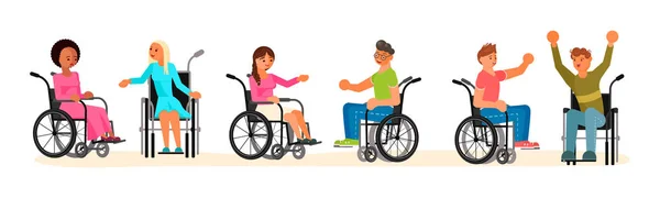 Set of disabled people in wheelchair — Stock Vector
