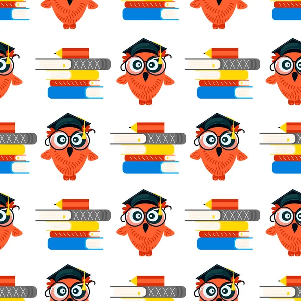 Seamless school pattern made of Owls — Stock Vector