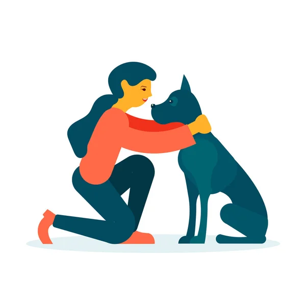 Jovem mulher falando com seu cão — Vetor de Stock
