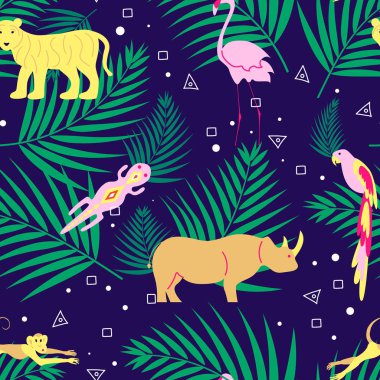 Palmiye ve hayvanlarla dikişsiz desen