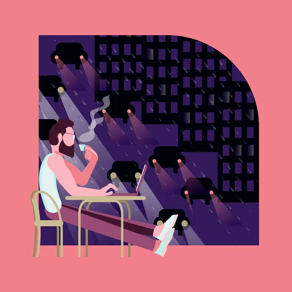 Az ember ül egy kávézóban — Stock Vector