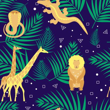 Palmiye ve hayvanlarla dikişsiz desen