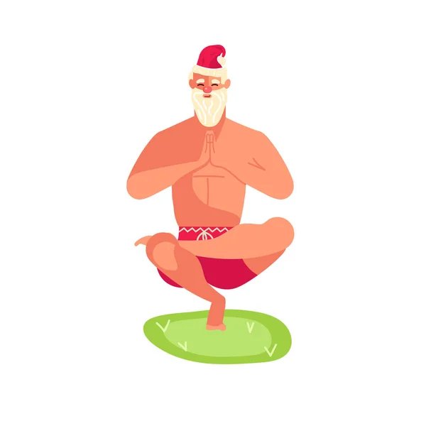 Santa Claus en pose de yoga — Vector de stock