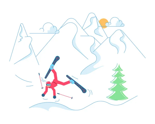 Skier on winter Mountain Landscape — Stock Vector