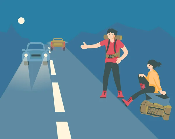 Hitchhiking concepto de viaje . — Vector de stock