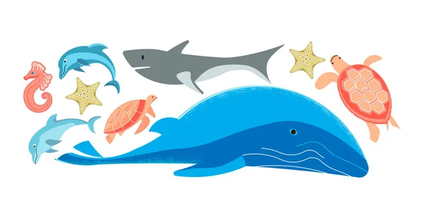 Set di creature marine colorate — Vettoriale Stock