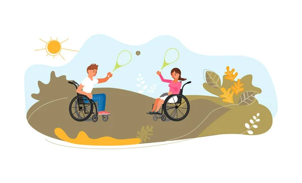 Disabled people playing tennis — Stock Vector