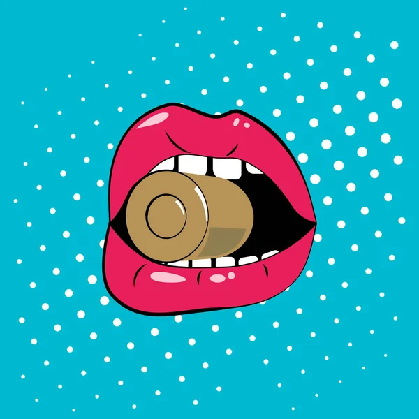 Mujer labios pop arte — Vector de stock