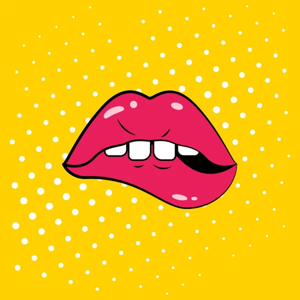 Mulher lábios pop arte — Vetor de Stock