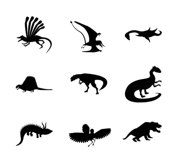 Conjunto de siluetas de dinosaurio — Archivo Imágenes Vectoriales