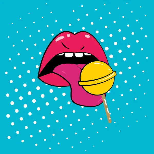 Femeie buze pop art — Vector de stoc