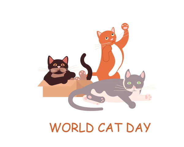 Tarjeta de felicitación gatos día — Vector de stock