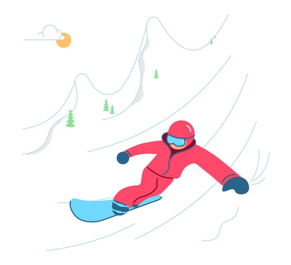 Kış Dağlarında Snowboardcu — Stok Vektör