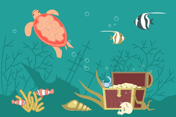 Onderwater scene met piraat schat — Stockvector
