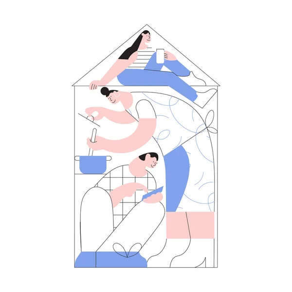 Famille vivent dans une petite maison — Image vectorielle