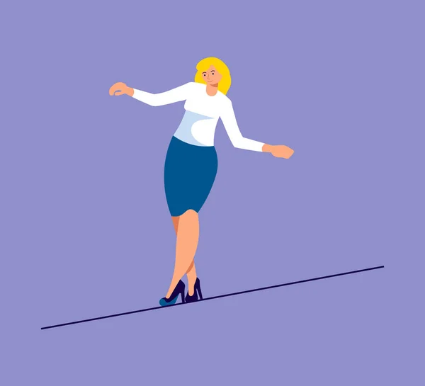 Biznes kobieta balansowanie na linie — Wektor stockowy