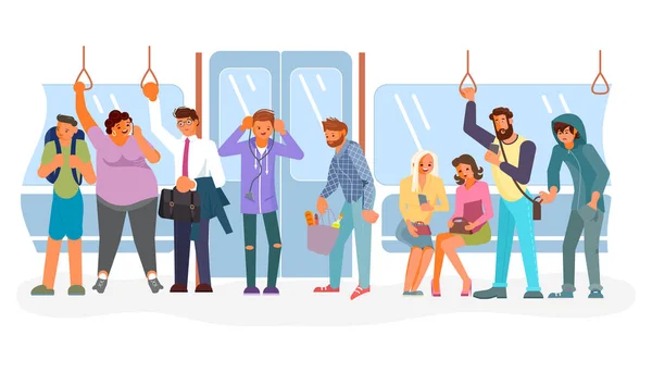 Passagers du métro dans les transports publics — Image vectorielle
