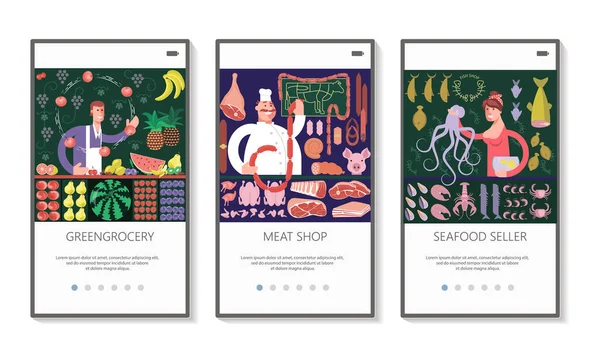 Applicazioni mobili del negozio di alimentari — Vettoriale Stock