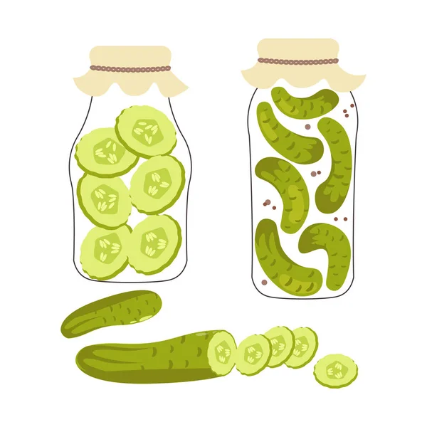 Pepinos en escabeche y frescos — Vector de stock