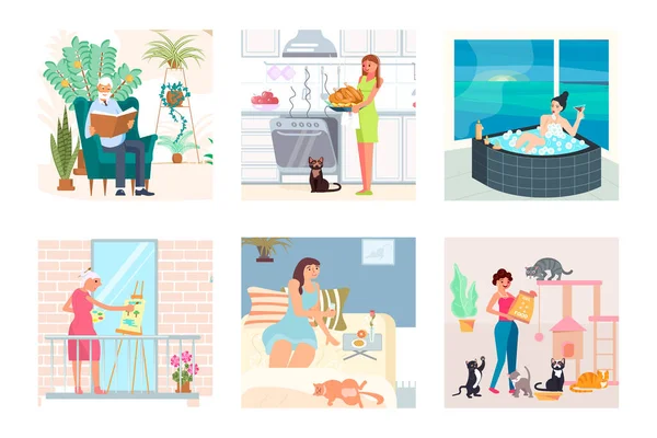 People enjoying at home — Stock Vector