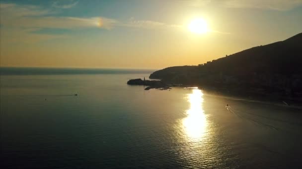 Flygfoto Över Budva Montenegro Sunset — Stockvideo