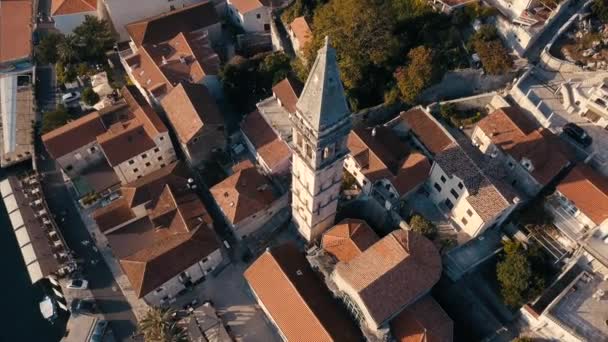 Vue Aérienne Église Perast Monténégro Couleur Cinématique Birdeye View — Video