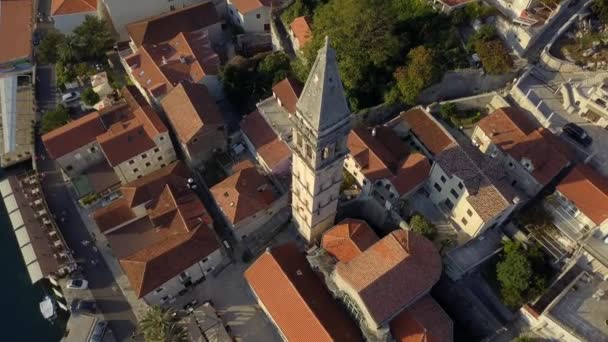 Antenna Egyház Perast Városban Montenegró Birdeye Nézet — Stock videók
