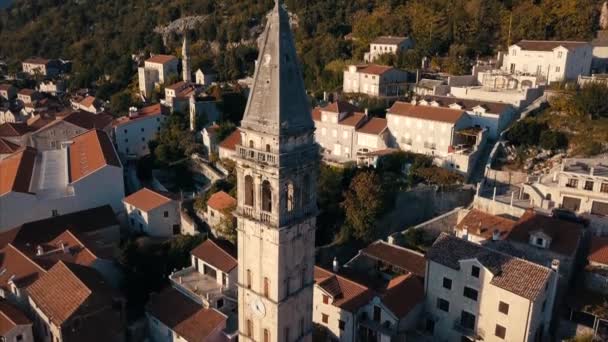 Vue Aérienne Église Perast Monténégro Couleur Cinématographique — Video