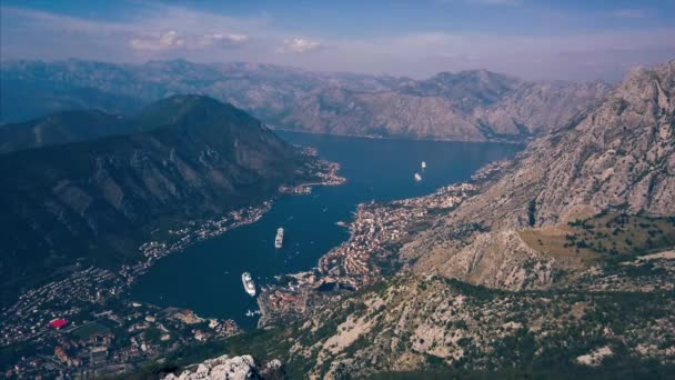 Flygfoto Över Kotor Bay Montenegro Filmiska Färg — Stockvideo