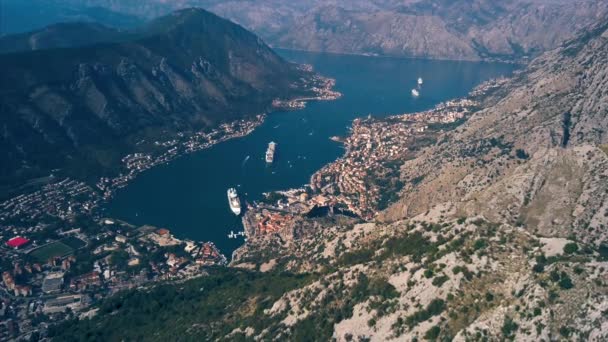 Luftaufnahme Der Kotor Bucht Montenegro Filmfarbe — Stockvideo