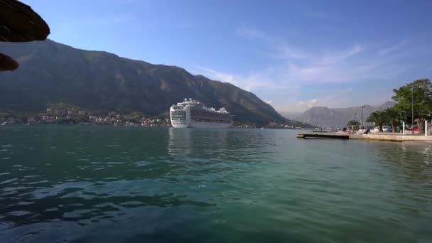 Kotor Montenegro Oktober 2018 Riesiges Kreuzfahrtschiff Der Bucht Von Kotor — Stockvideo