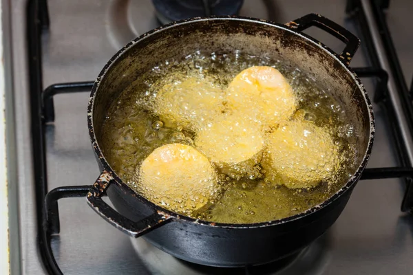 Preparation Plantain Croquettes Stuffed Pork Cracklings — Stock Photo, Image