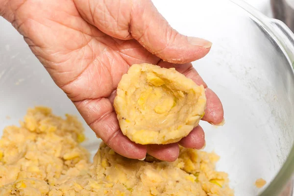 Preparación Croquetas Plátano Rellenas Croquetas Cerdo —  Fotos de Stock