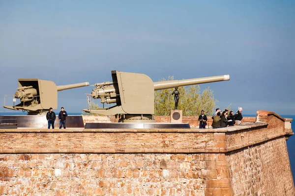 Barcelona March 2018 Military Cannons Montjuic Castle Bastion Barcelona Spain — Stock Photo, Image