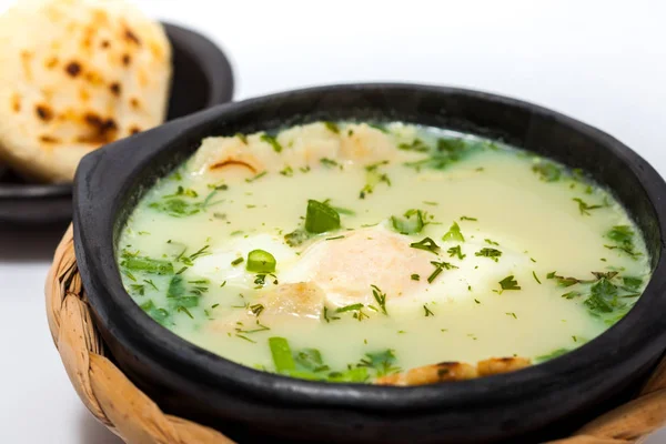 Traditional Colombian Poached Egg Soup called changua — Stock Image Traditional Colombian Poached Egg Soup Called Changua Stock Picture