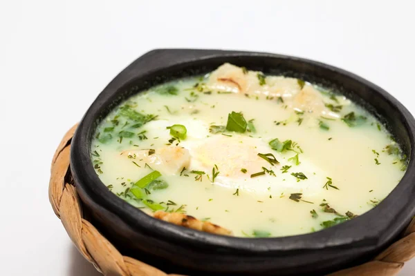 Traditional Colombian Poached Egg Soup called changua — Stock Image Traditional Colombian Poached Egg Soup Called Changua Royalty Free Stock Photos
