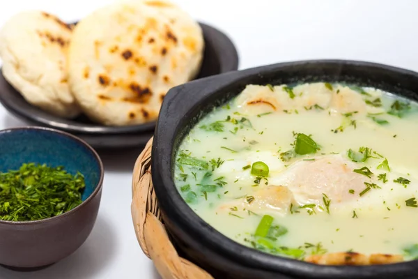Traditional Colombian Poached Egg Soup called changua — Stock Image Traditional Colombian Poached Egg Soup Called Changua Stock Photo