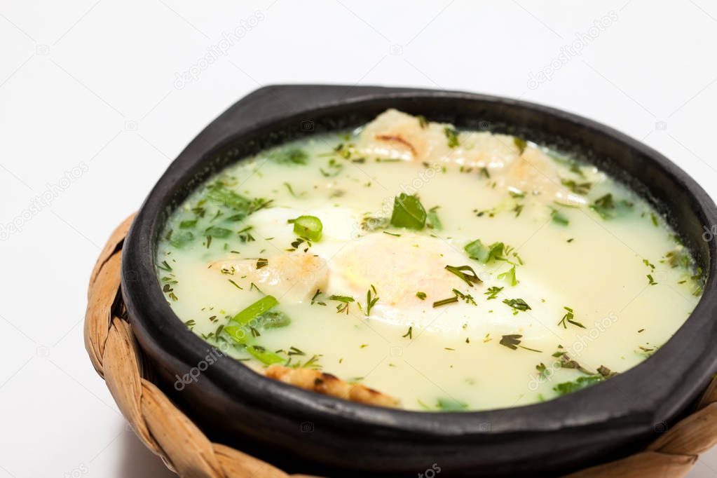 Traditional Colombian Poached Egg Soup called changua