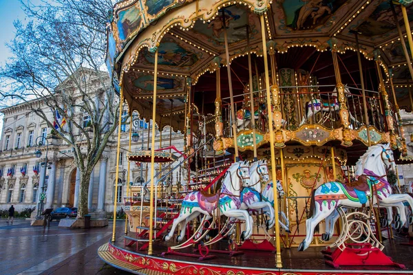 Avignon Mars 2018 Carrousel Ancienne Avec Escalier Place Horloge Avignon — Photo