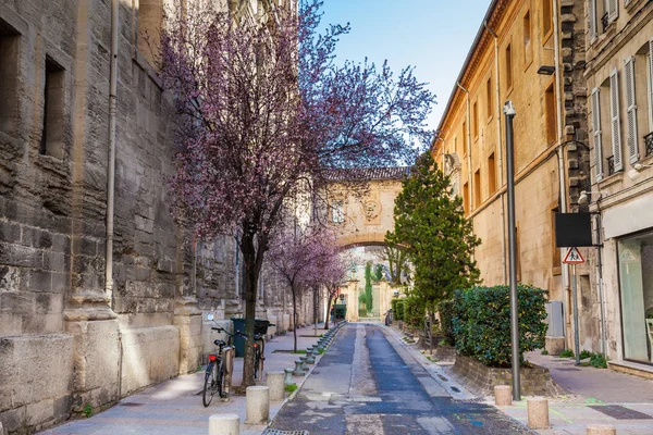 Rue Frederic Mistral Avignon Fransa Duvarlı Şehir Adlı Iki Bisiklet — Stok fotoğraf