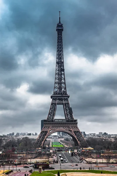 Famoso Tour Eiffel Final Del Invierno — Foto de Stock