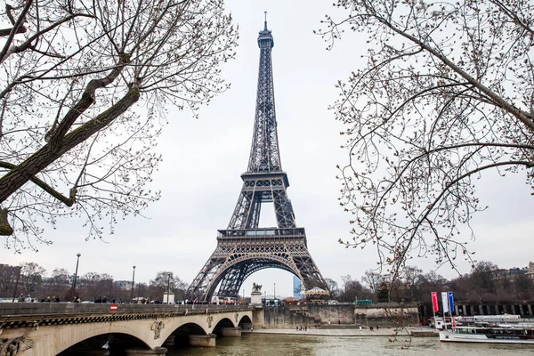 Híres Tour Eiffel Tél Végén — Stock Fotó