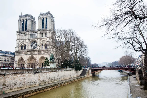 Paris France Mars 2018 Cathédrale Notre Dame Paris Seine Par — Photo