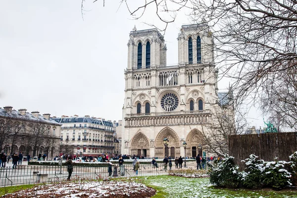 Paris France Mars 2018 Cathédrale Notre Dame Paris Par Hiver — Photo