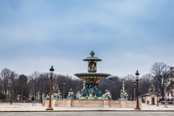 Paris Francja Marca 2018 Fontanna Rzeki Handlu Nawigacji Place Concorde — Zdjęcie stockowe